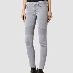 ALLSAINTS BIKER LIGHT GRAY MOTO SKINNY JEANS 26